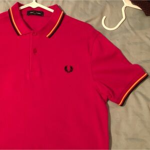 Twin tipped Fred Perry polo Pink Magenta w/ Black and Old Gold tipping M